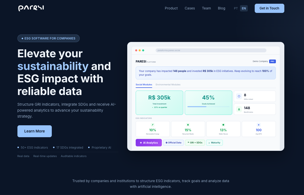 Paresi Platform - ESG Software for companies with GRI indicators and SDGs